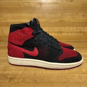 Nike Air Jordan 1 Retro High OG Flyknit Bred Black Red Size 6Y Womens 7.5 Shoes